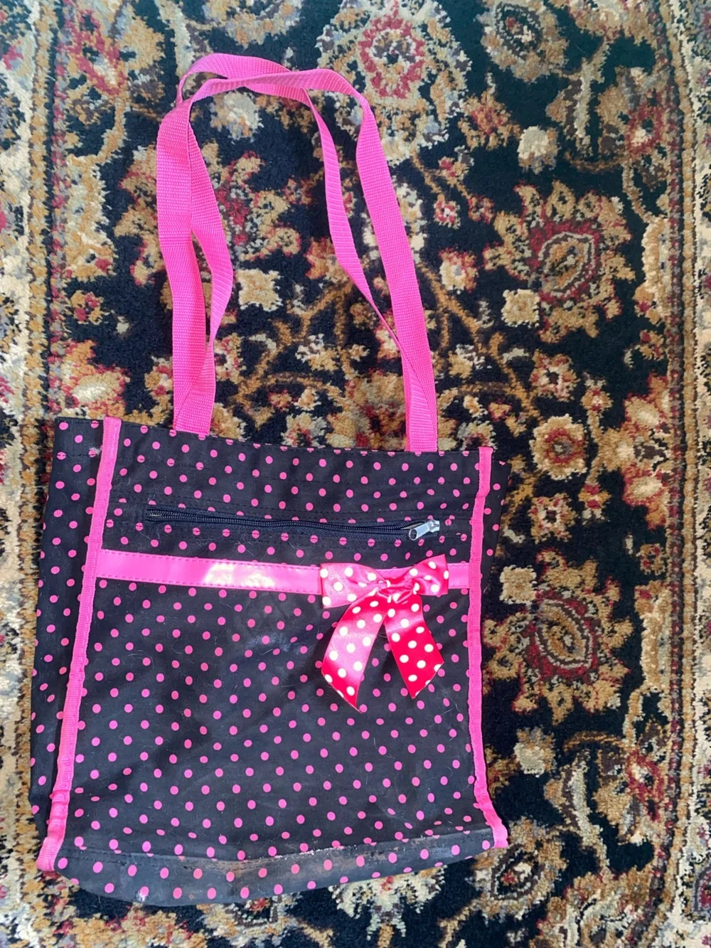 Women's Black & Hot Pink Polka Dot Organizer Tote
